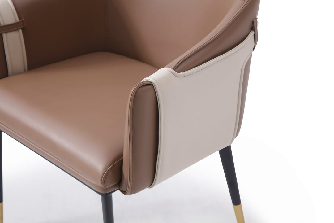 SHELBY BROWN & BEIGE VEGAN LEATHER DINING CHAIR