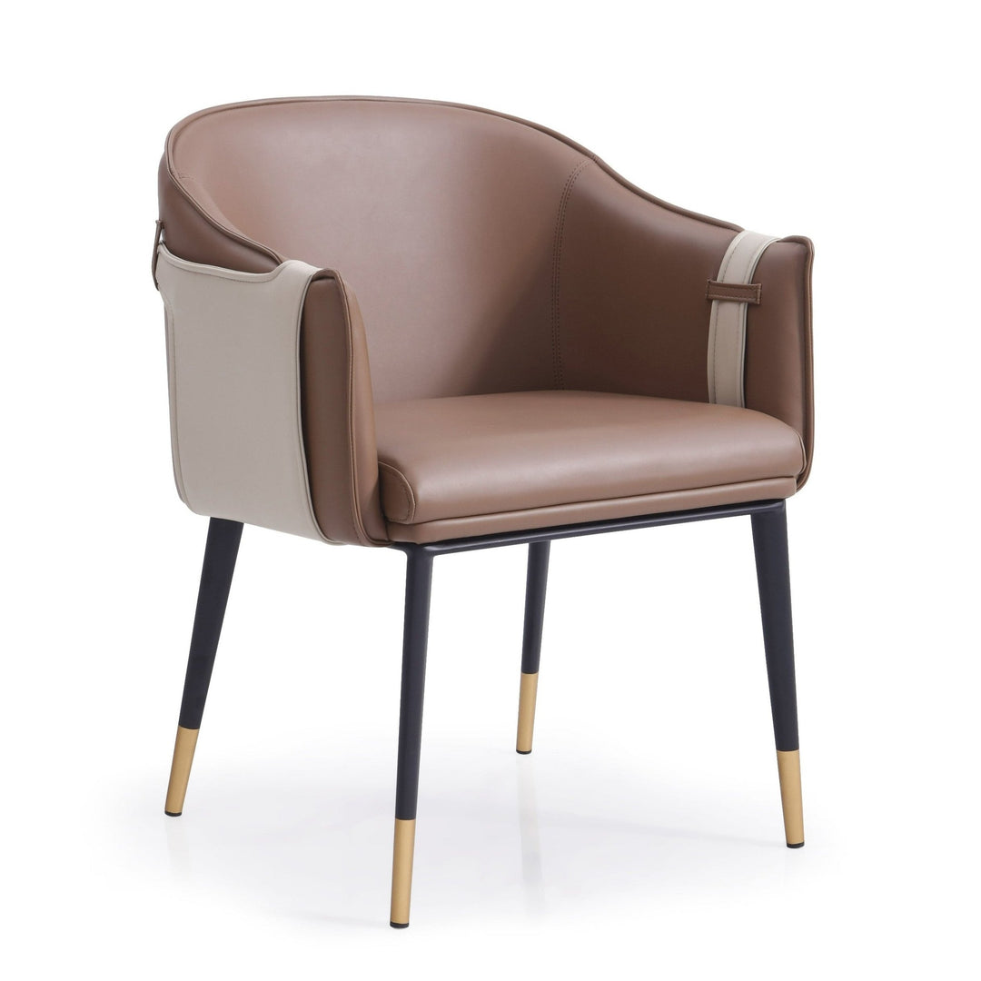 SHELBY BROWN & BEIGE VEGAN LEATHER DINING CHAIR