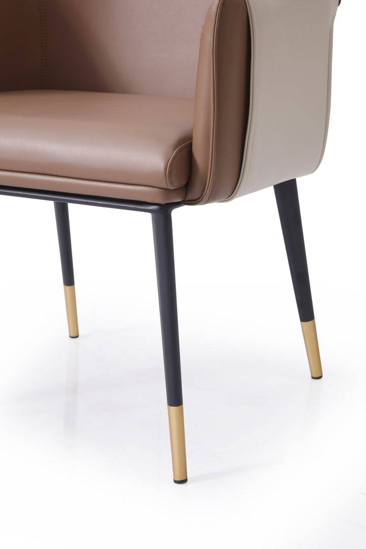 SHELBY BROWN & BEIGE VEGAN LEATHER DINING CHAIR