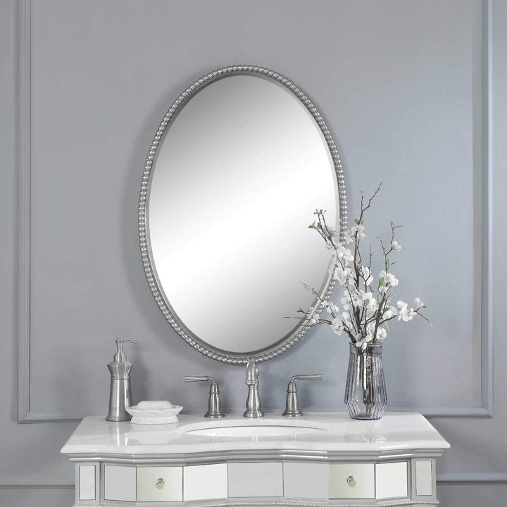 SHERISE BRUSHED NICKEL OVAL MIRROR