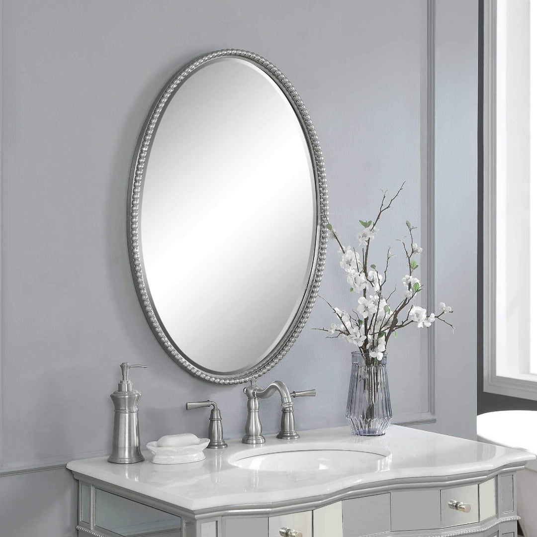 SHERISE BRUSHED NICKEL OVAL MIRROR