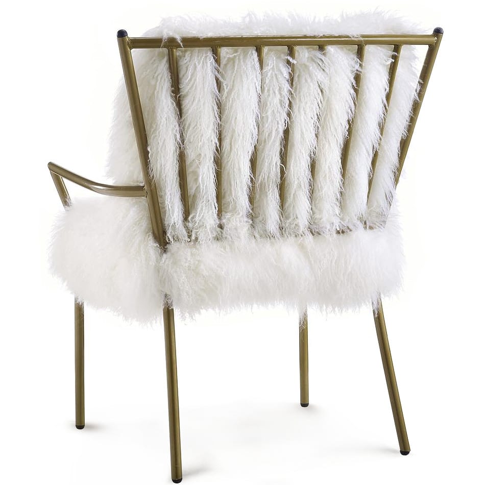 SHERPA SHAG CHAIR: WHITE ON BRASS BASE