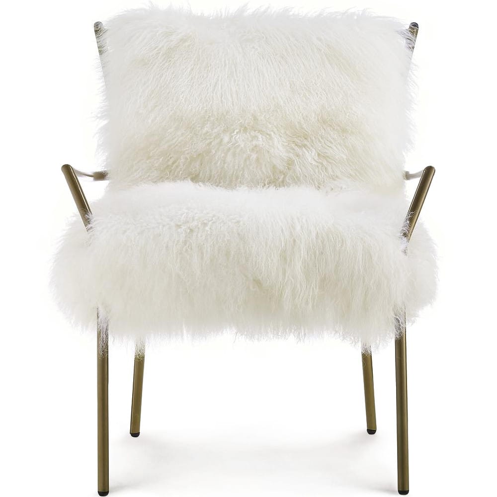 SHERPA SHAG CHAIR: WHITE ON BRASS BASE