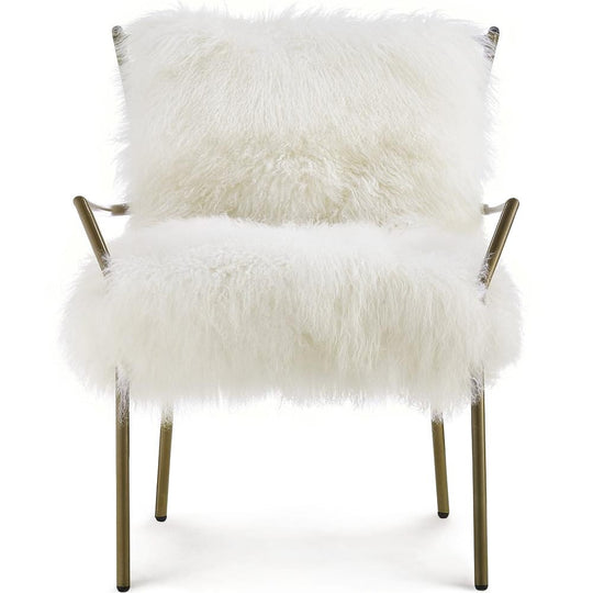 SHERPA SHAG CHAIR: WHITE ON BRASS BASE