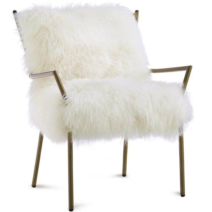 SHERPA SHAG CHAIR: WHITE ON BRASS BASE