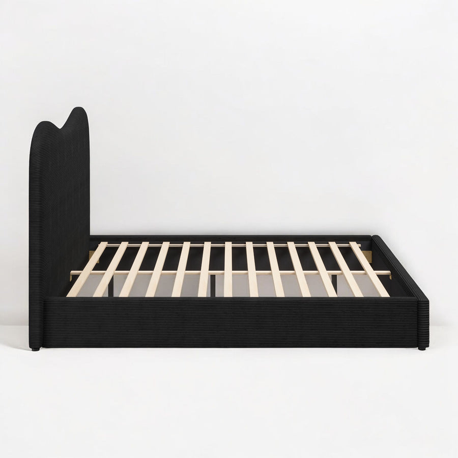 SHILOH BLACK VELVET UPHOLSTERED BED