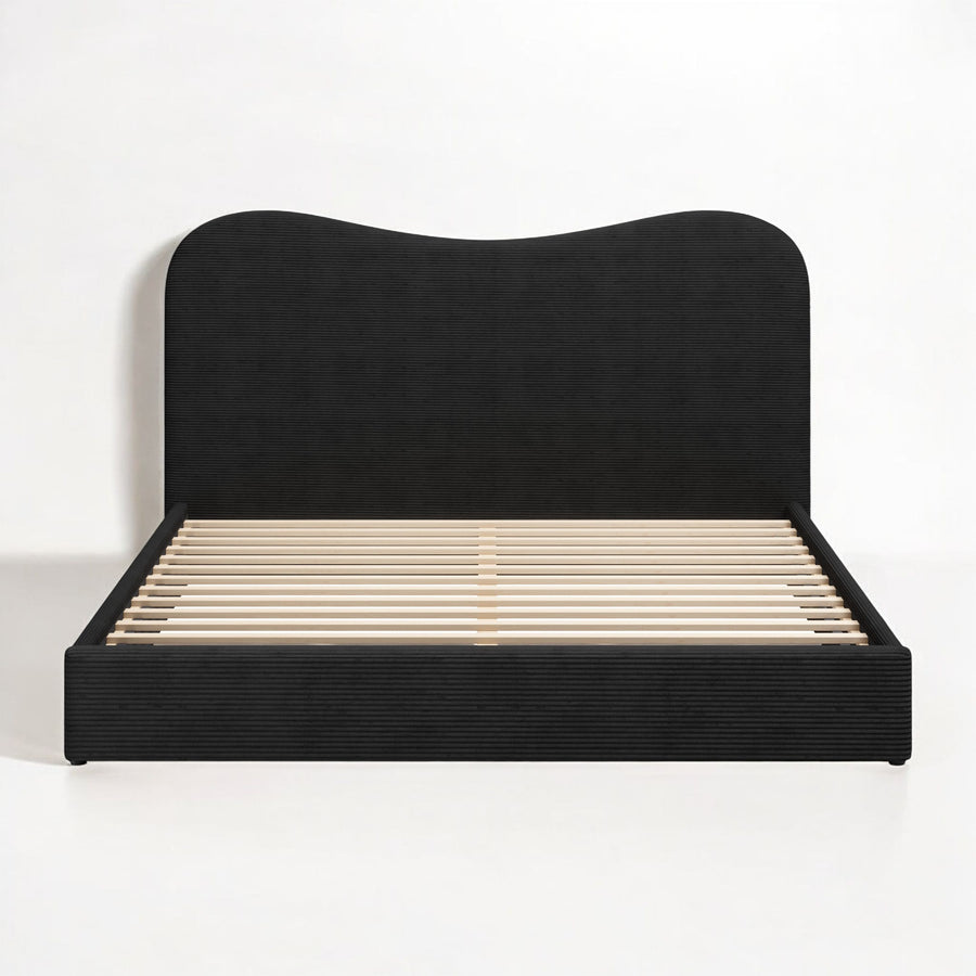 SHILOH BLACK VELVET UPHOLSTERED BED