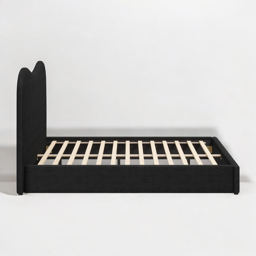 SHILOH BLACK VELVET UPHOLSTERED BED