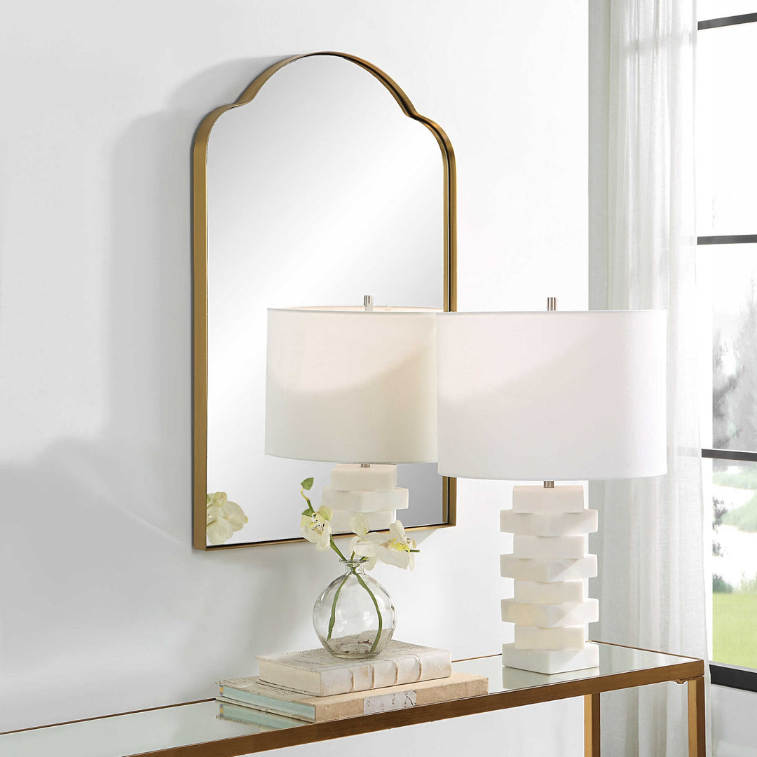 SIDNEY ARCH VANITY MIRROR: BRASS