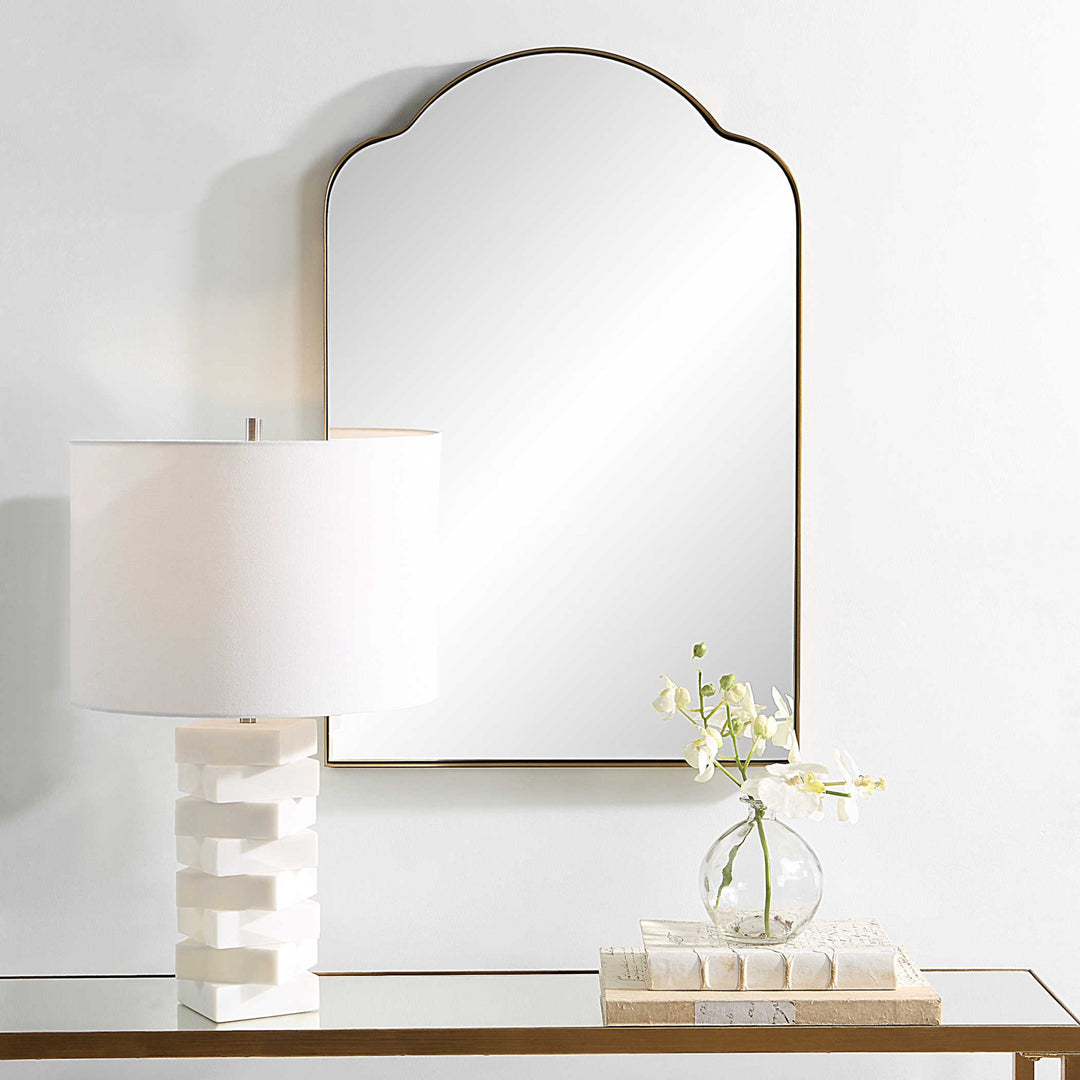 SIDNEY ARCH VANITY MIRROR: BRASS