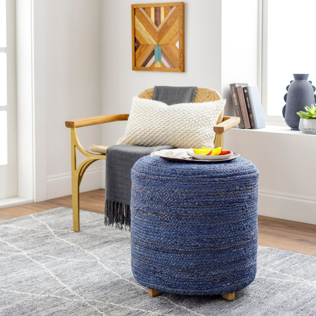 SOBE INDIGO JUTE WRAPPED ACCENT OTTOMAN