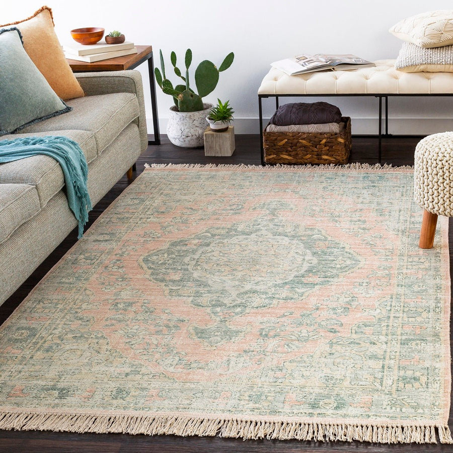 SOPHIE DISTRESSED VINTAGE PRINT RUG: APRICOT, SAGE