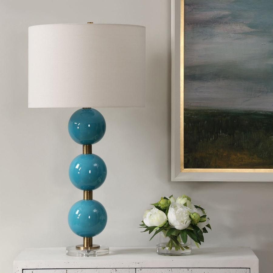 STACKED SPHERES TURQUOISE BLUE GLAZE CERAMIC LAMP