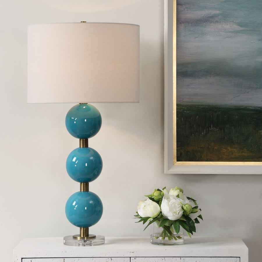 STACKED SPHERES TURQUOISE BLUE GLAZE CERAMIC LAMP