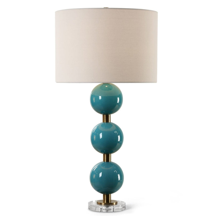 STACKED SPHERES TURQUOISE BLUE GLAZE CERAMIC LAMP