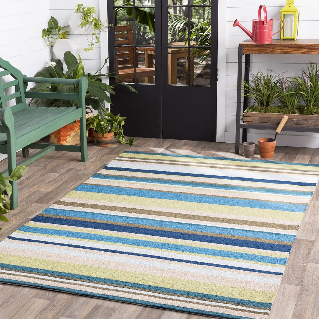 STRIPES OUTDOOR RUG: BLUE, LIME