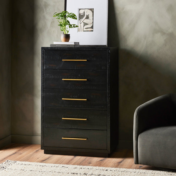 SUKI BURNISHED BLACK TALL BOY DRESSER