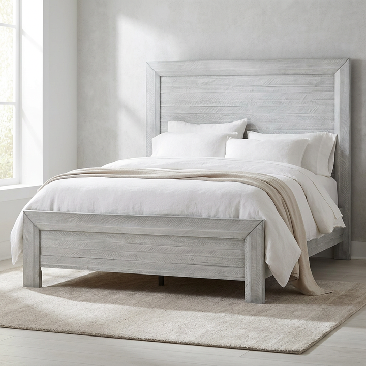 CANDACE RUSTIC GREY WASH PANEL BED