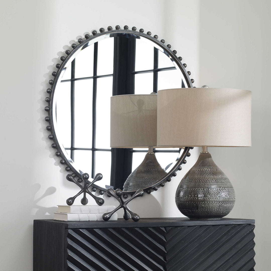 TAZA ROUND MIRROR: ANTIQUE BLACK