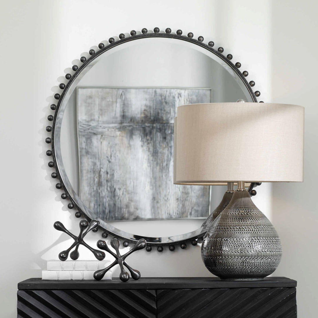 TAZA ROUND MIRROR: ANTIQUE BLACK