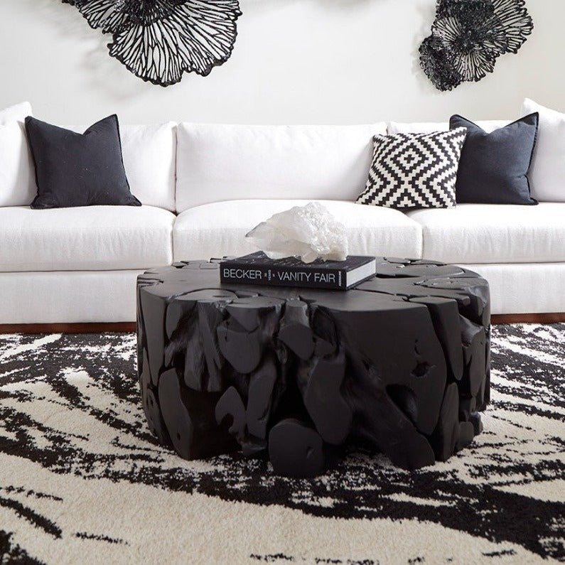 TEAK CHUNK ROUND COFFEE TABLE: BLACK