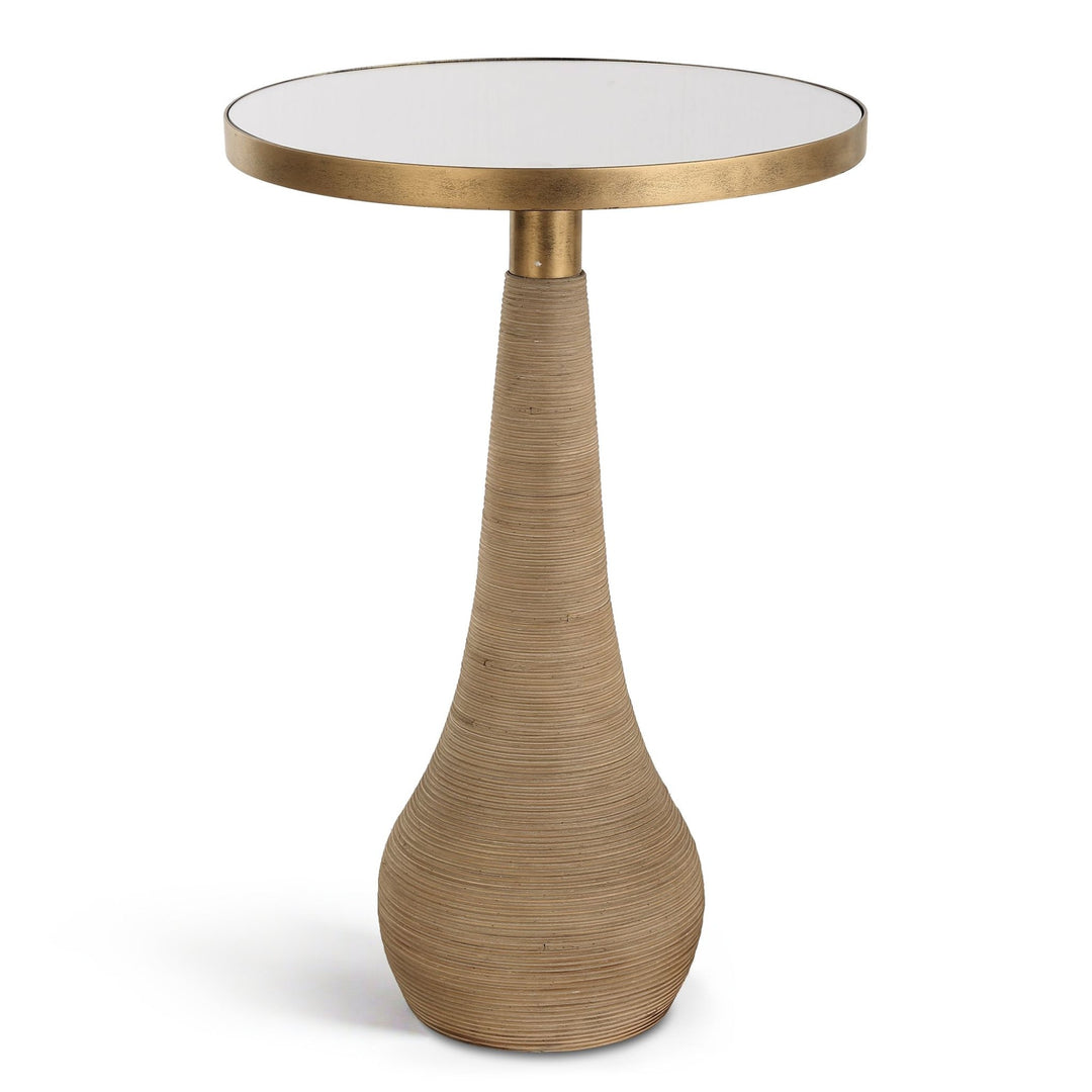 TERRA ANTIQUE BRASS & RATTAN ACCENT TABLE