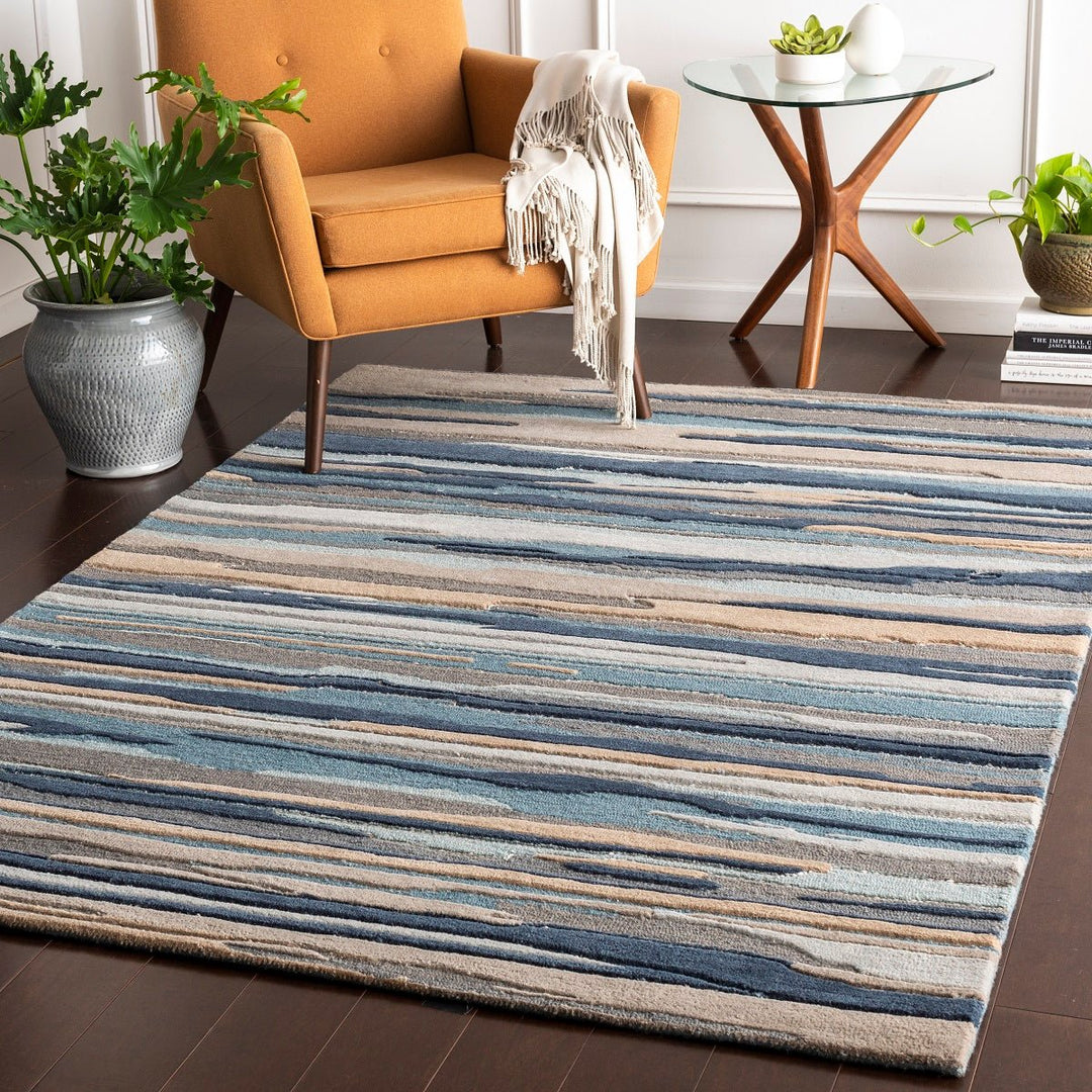 TEXTURED HORIZON WOOL RUG: DENIM DUNES