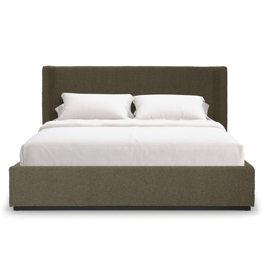 TOBIAS OLIVE BOUCLÉ UPHOLSTERED PANEL BED