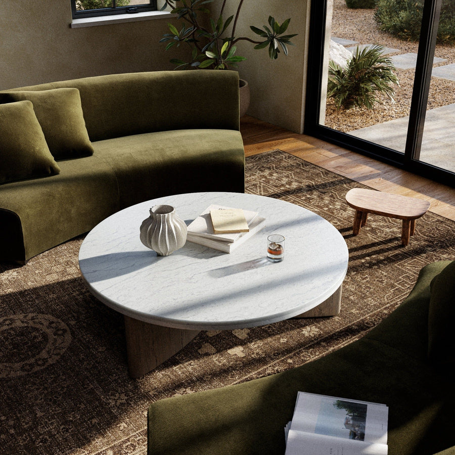 TOLI ITALIAN WHITE MARBLE + OAK COFFEE TABLE