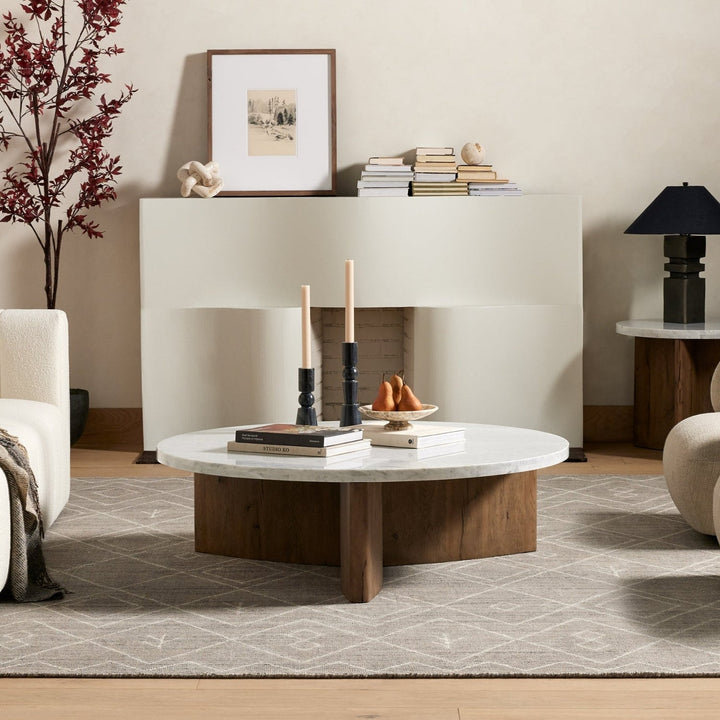 TOLI ITALIAN WHITE MARBLE + OAK COFFEE TABLE