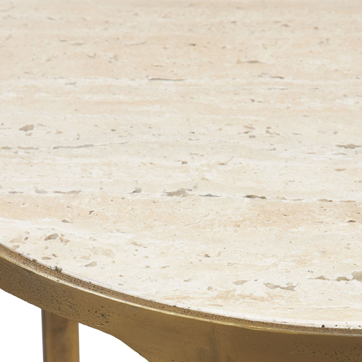 TRAVERTINE + BRASS CAST ALUMINUM SIDE TABLE