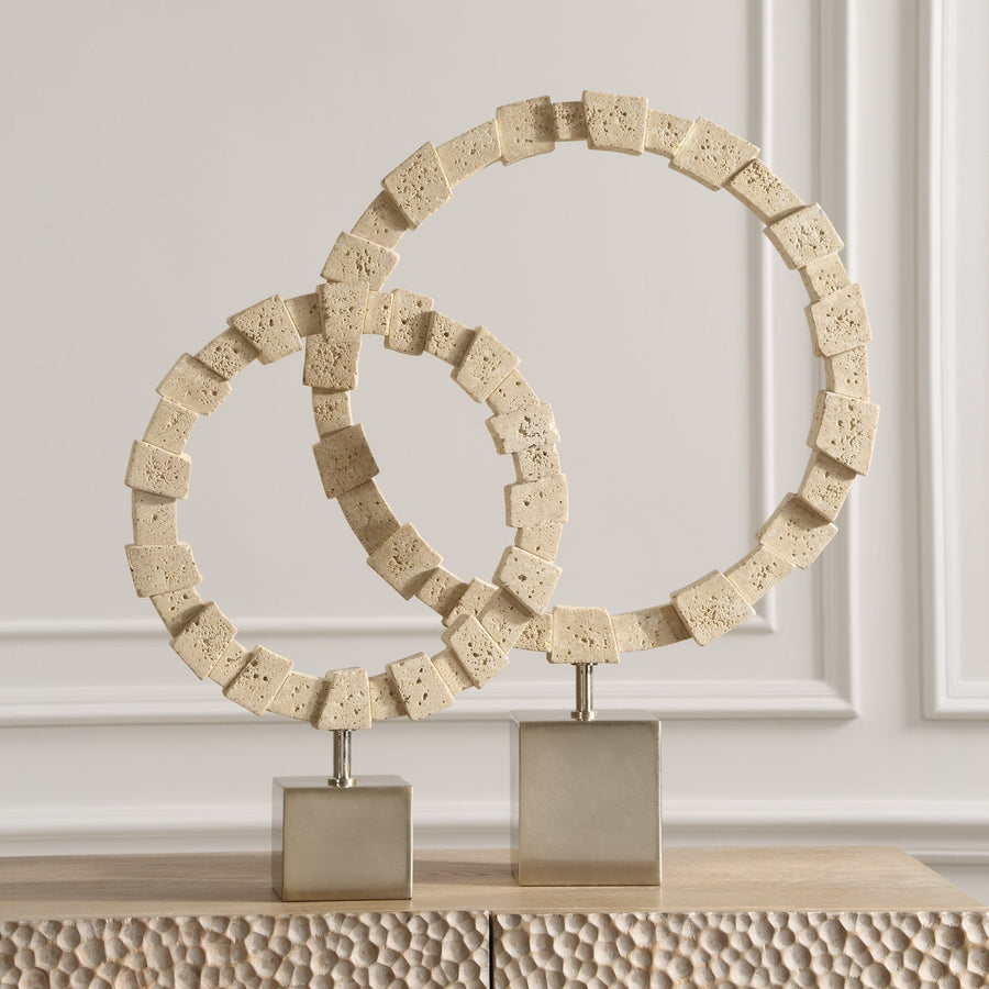 TRAVERTINE STONE RING SCULTURES | SET OF 2