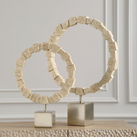 TRAVERTINE STONE RING SCULTURES | SET OF 2