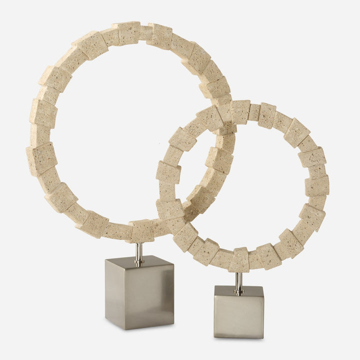 TRAVERTINE STONE RING SCULTURES | SET OF 2