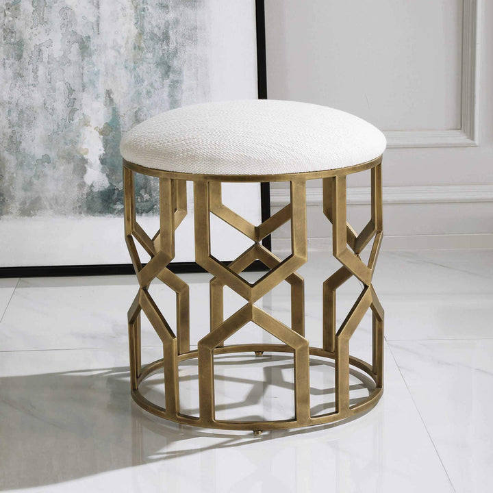 TRELLIS ANTIQUE BRASS ACCENT STOOL