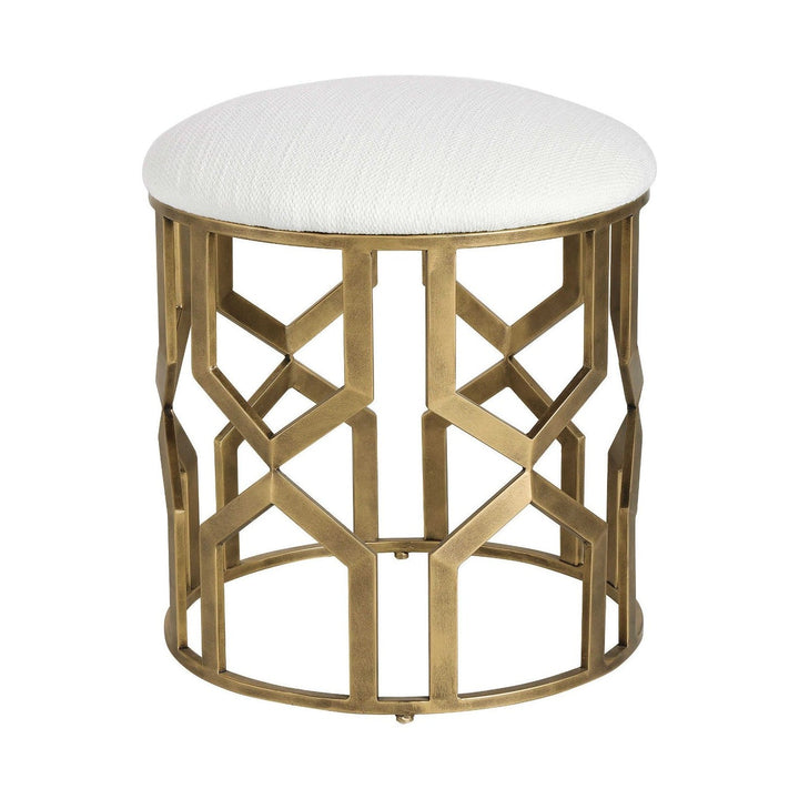 TRELLIS ANTIQUE BRASS ACCENT STOOL