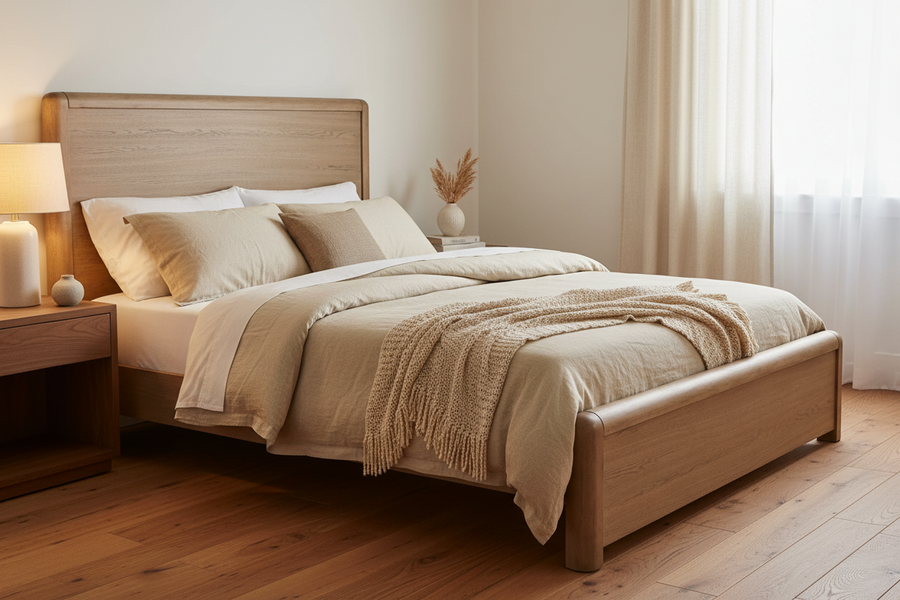 CECIL NATURAL OAK PANEL BED
