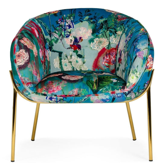 TROPICAL PRINT VELVET ACCENT CHAIR