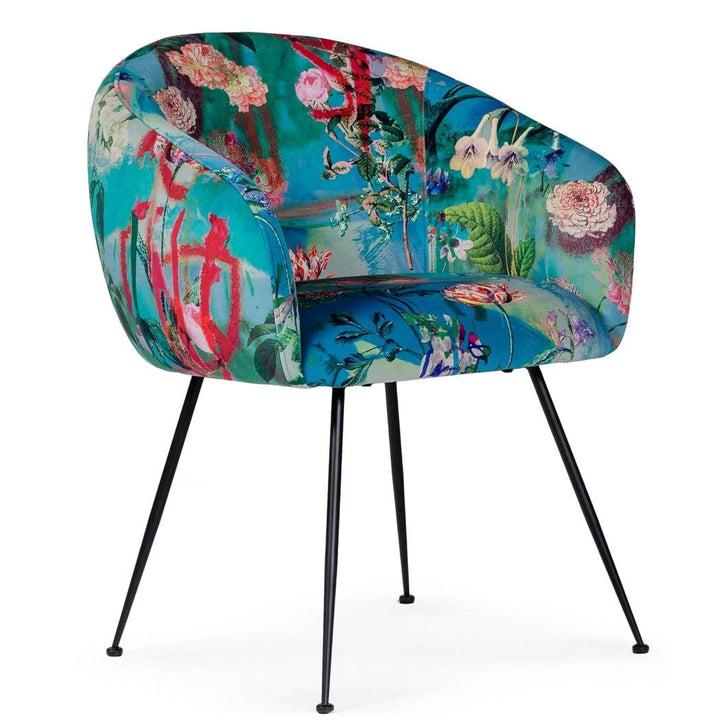 TROPICAL PRINT VELVET DINING CHAIR