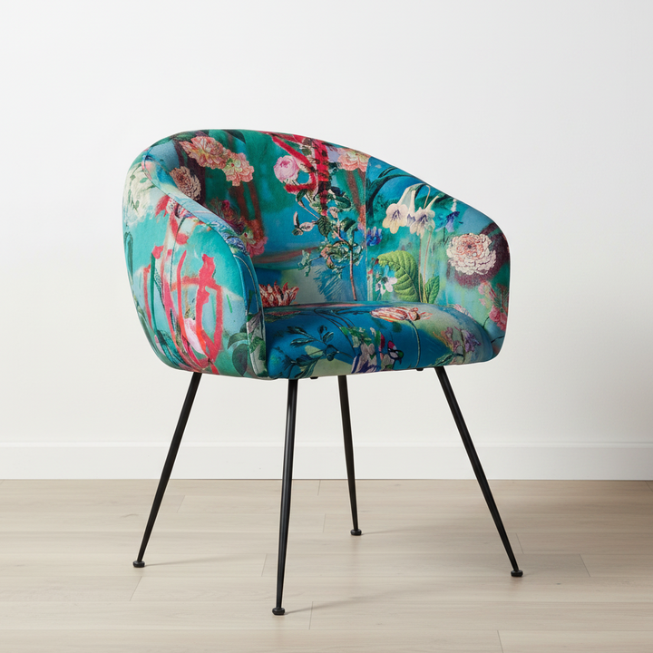 TROPICAL PRINT VELVET DINING CHAIR