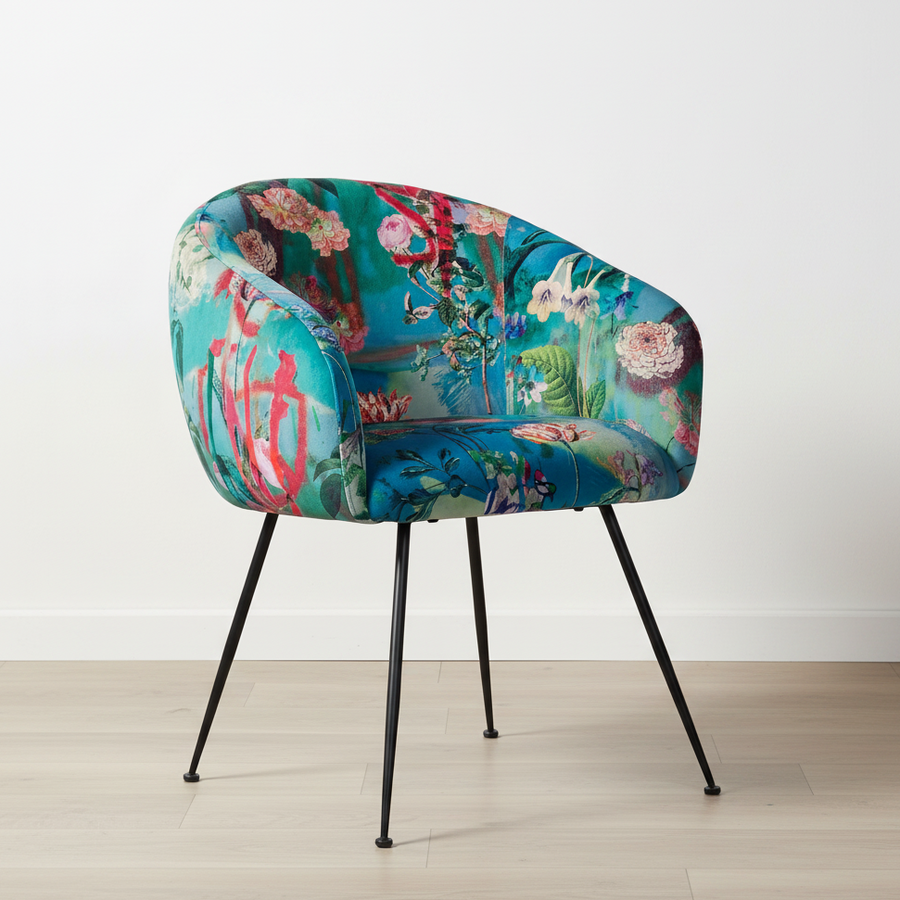 TROPICAL PRINT VELVET DINING CHAIR