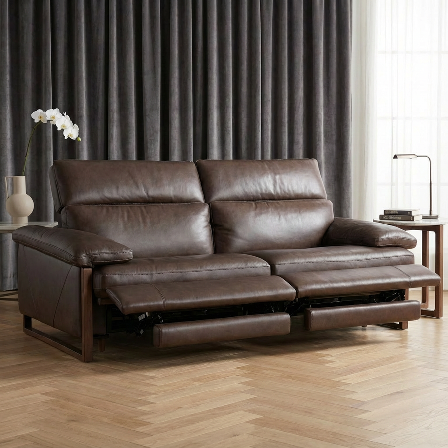 JERICHO POWER RECLINE DARK BROWN LEATHER SOFA