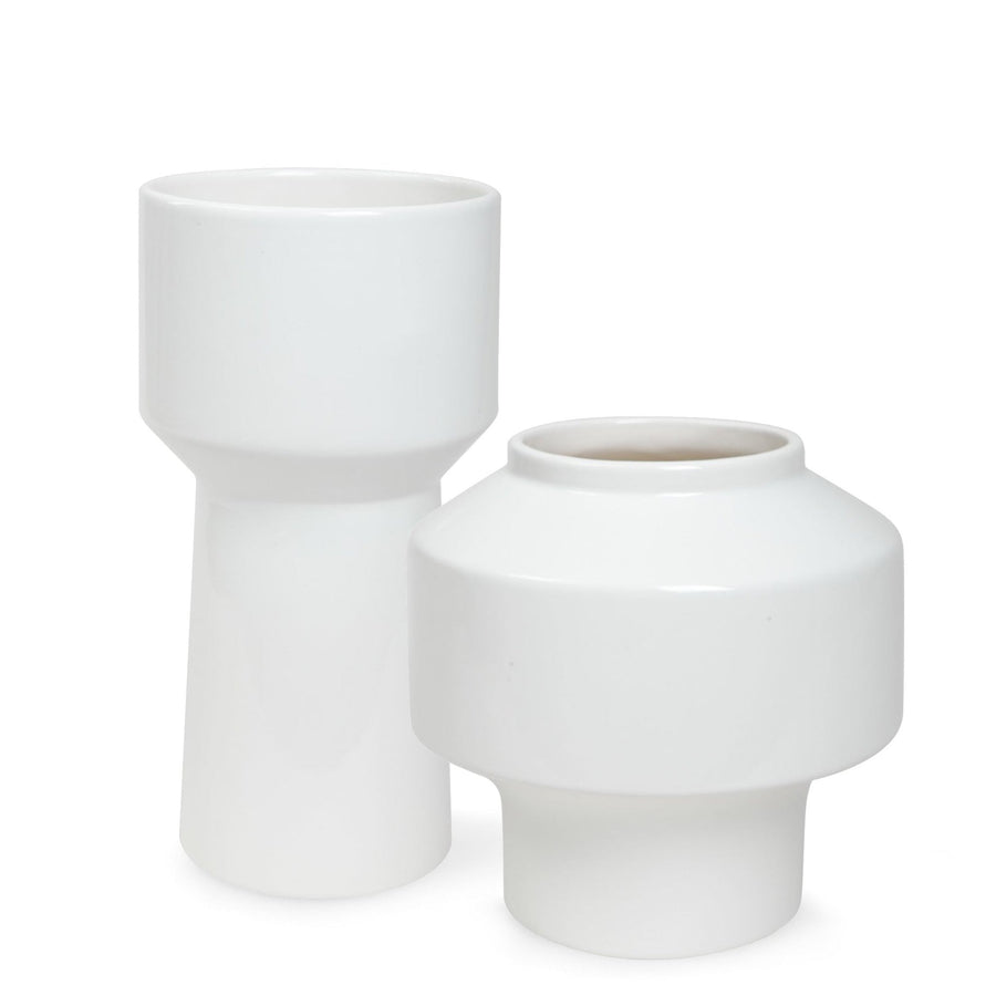 UNA GLOSS WHITE CERAMIC VASES | SET OF 2