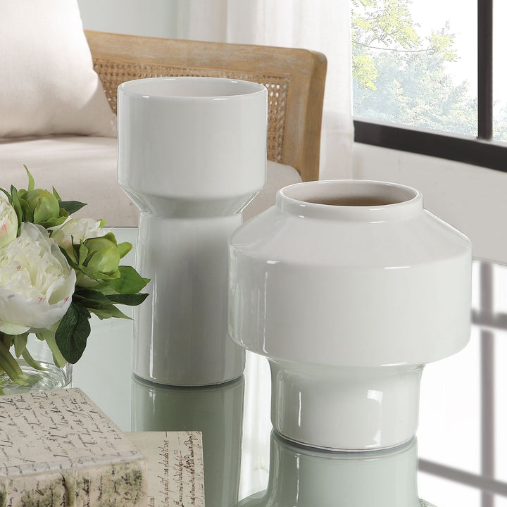 UNA GLOSS WHITE CERAMIC VASES | SET OF 2