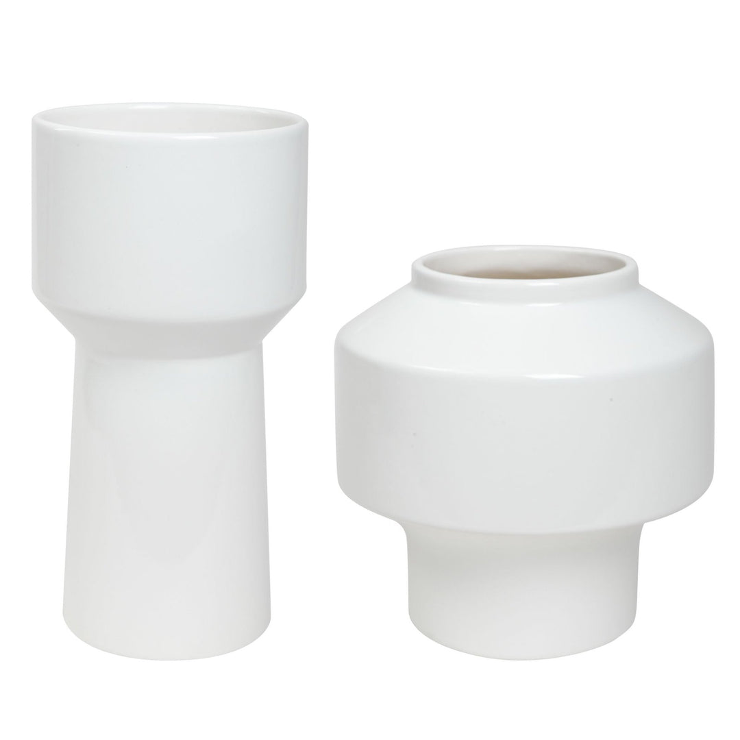 UNA GLOSS WHITE CERAMIC VASES | SET OF 2