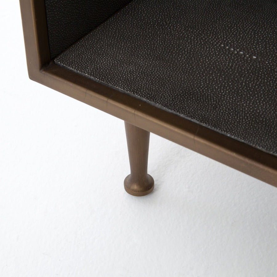 ANDEL SHAGREEN BEDSIDE TABLE: ANTIQUE BRASS