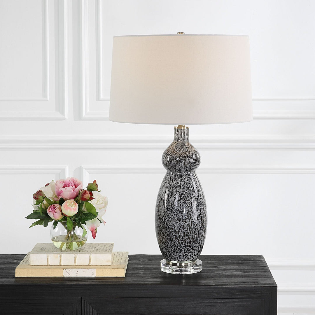 VELINO MOTTELED GREY+BLACK GLASS LAMP