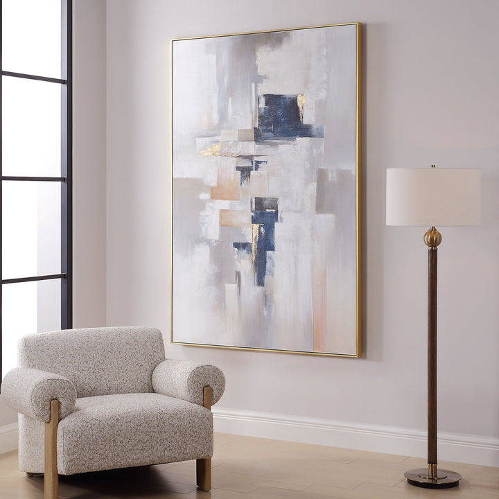 "WATERFRONT" GOLD EMBELLISHED ABSTRACT CANVAS ART