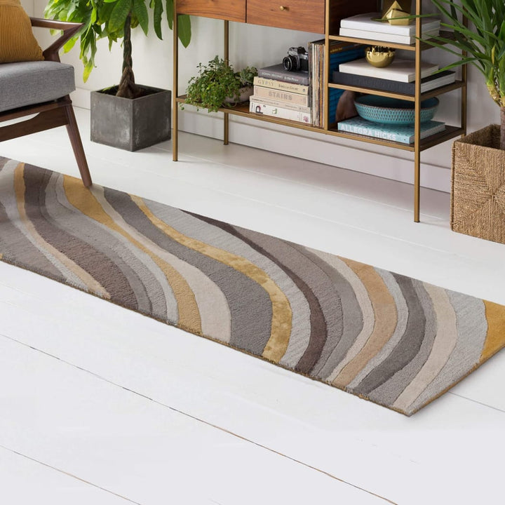 WAVES WOOL + VISCOSE RUG: GOLD, GRAY