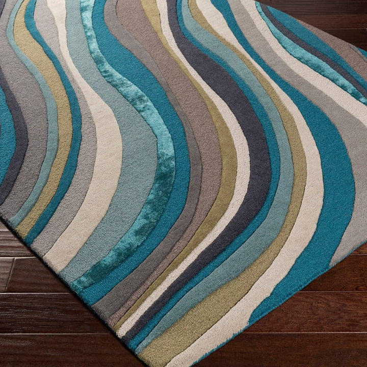 WAVES WOOL + VISCOSE RUG: TEAL, TAUPE